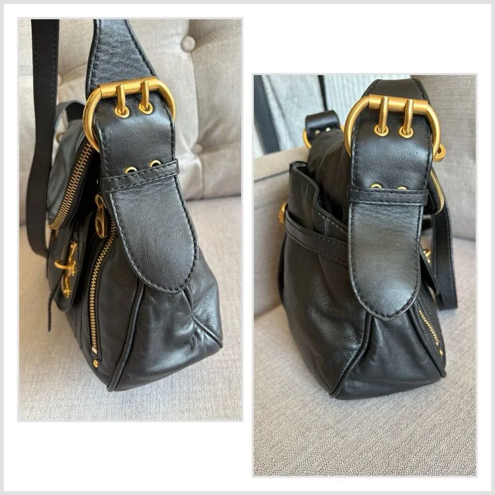 Marc by Marc Jacobs Petal To The Metal Bird Leather Shoulder Bag Black EUC